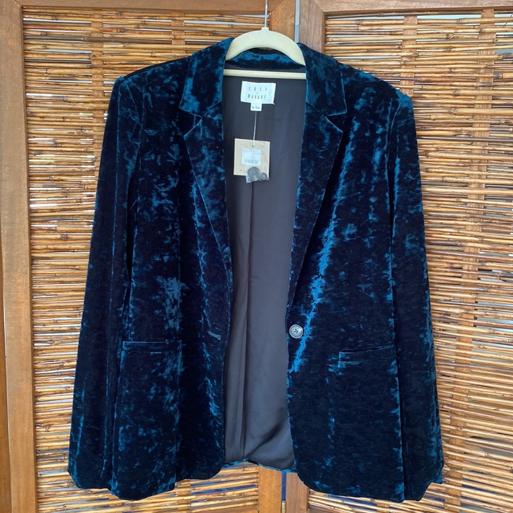 LOST + WANDER DARK GREEN CRUSHED VELVET BON BON BLAZER - MEDIUM